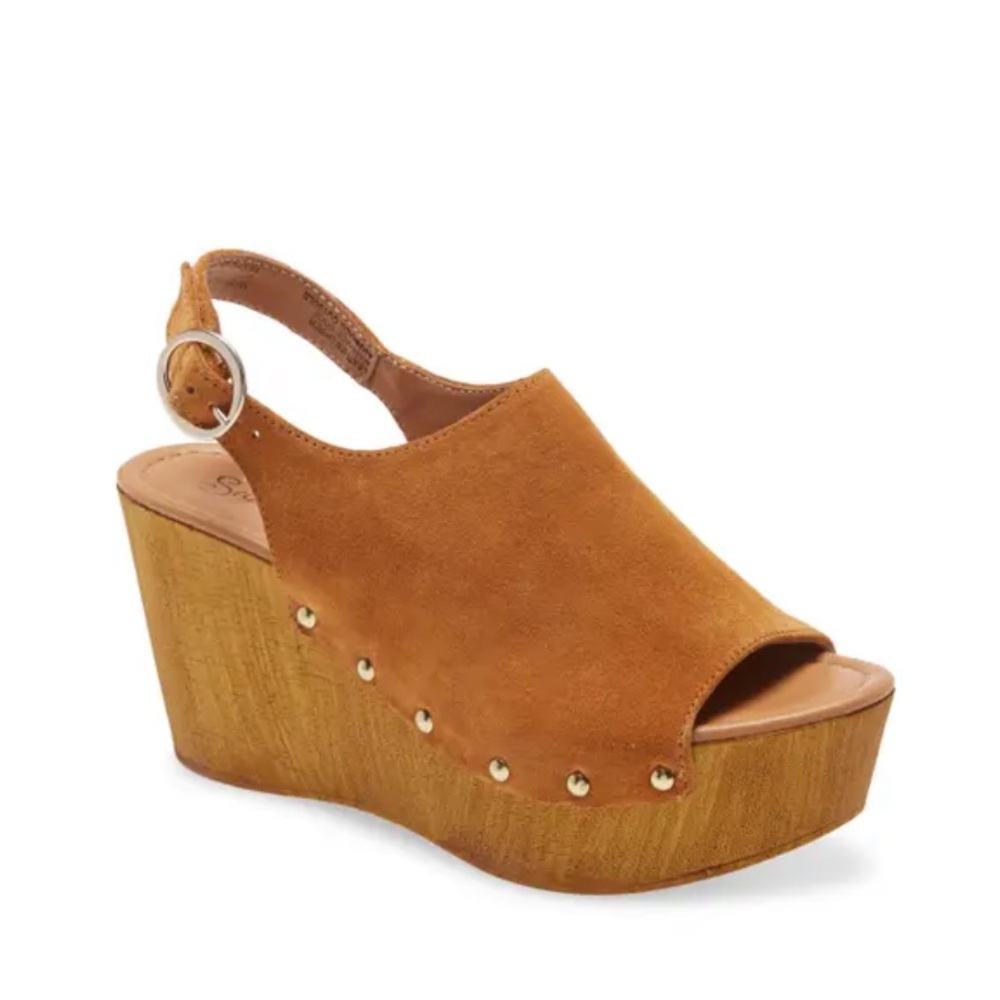 Sychelles | Elated Platform Wedge Sandal Cognac Suede Size 8.5 - Picture 1 of 6